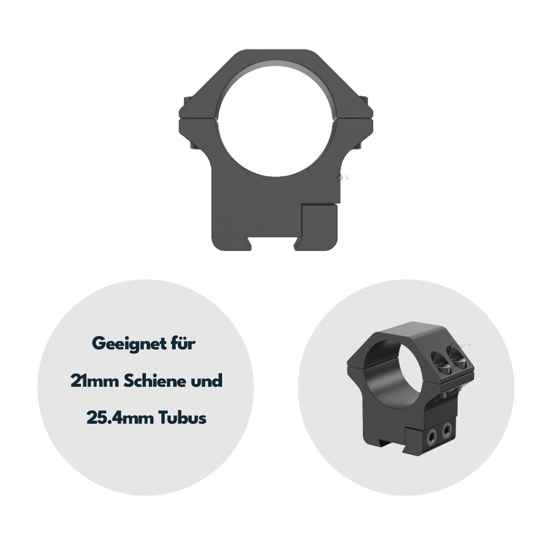 Victoptics Montageringe aus Aluminium für 11mm Schiene und 25,4mm Tubus aus Aluminium in verschiedenen Höhen