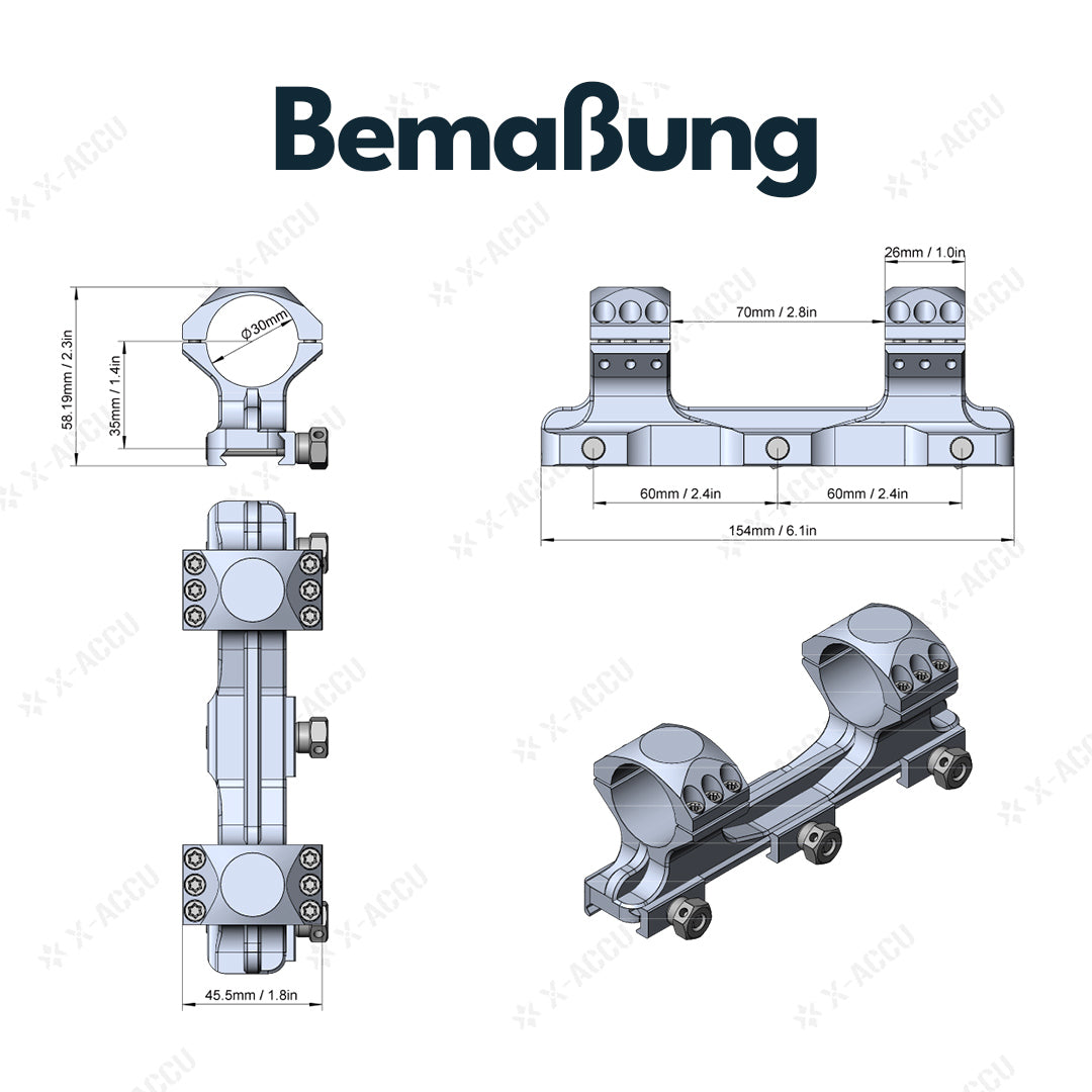 Vector Optics XASR-3013 X-Accu Blockmontage für 30mm Tubus, 21mm Picatinny, 20 MOA Vorneigung h= 35mm