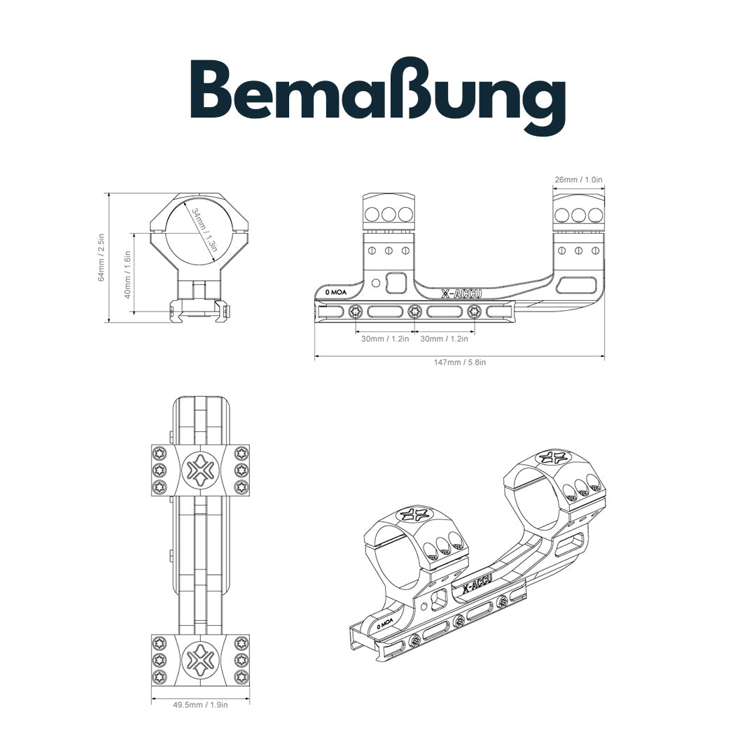 Vector Optics XASR-3015 X-Accu Cantilever Blockmontage mit 20MOA Vorneigung für 34mm Tubus, 21mm Picatinny, h= 40mm