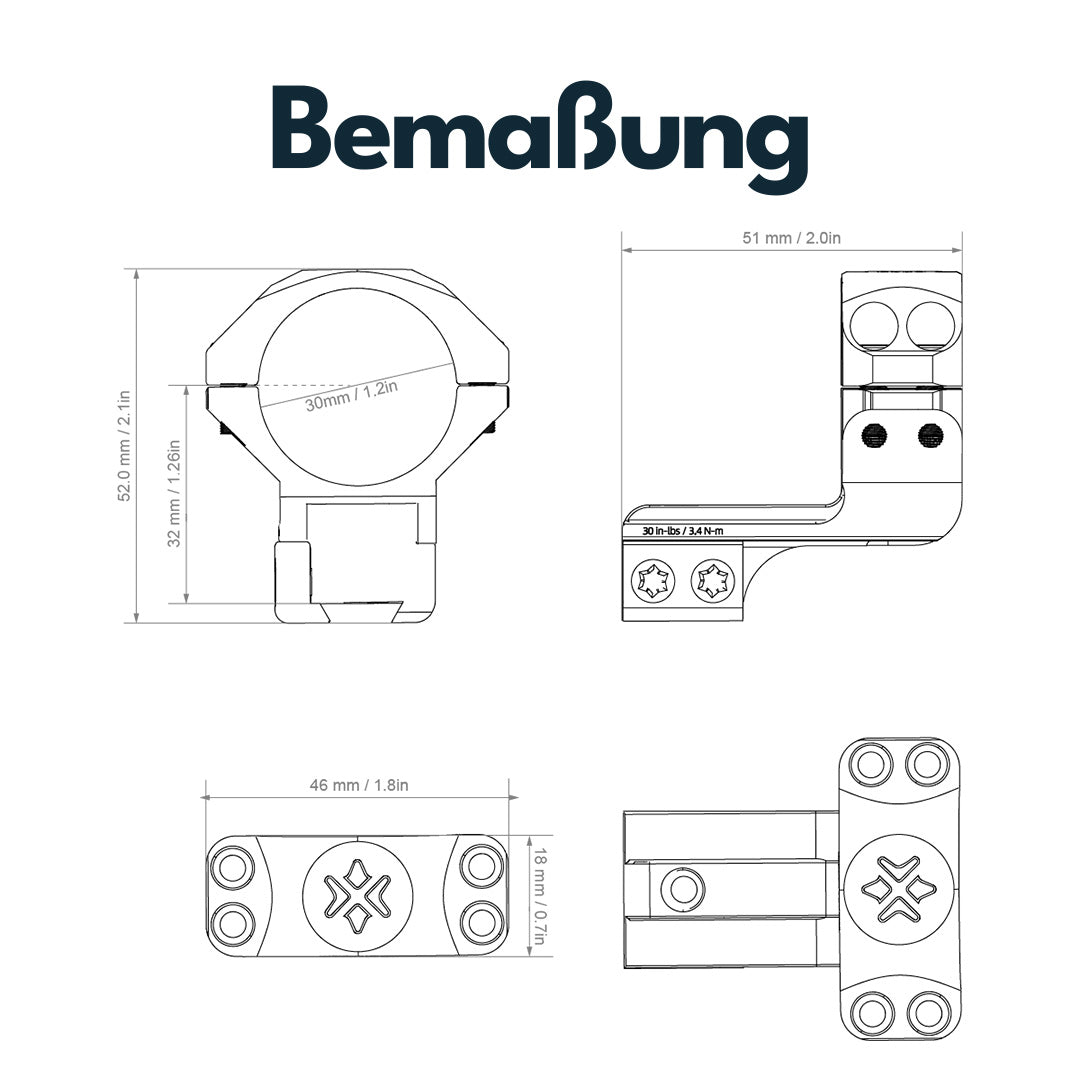 Vector Optics Cantilever Montageringe 30mm (h=32mm)