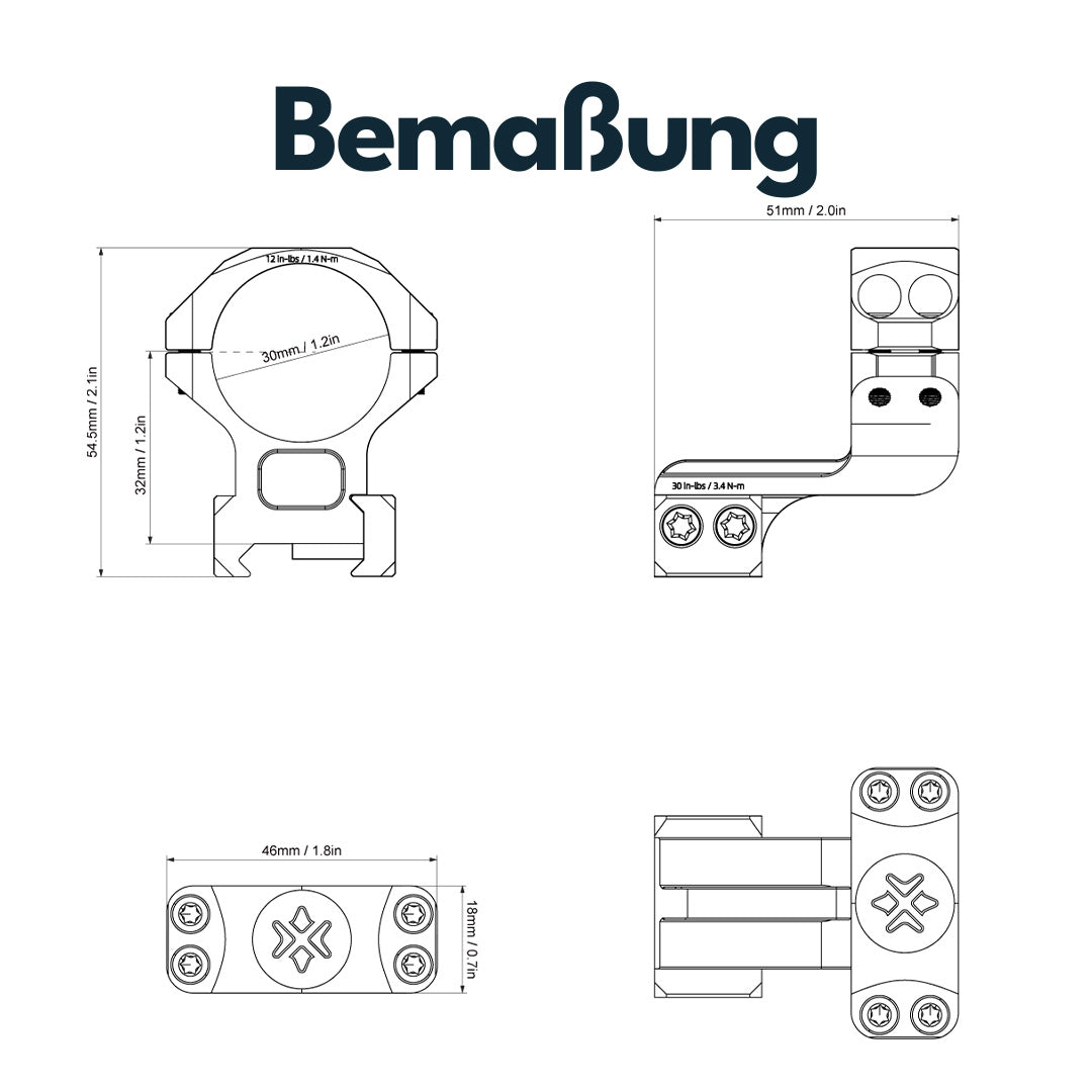 Vector Optics Cantilever Montageringe 30mm (h=32mm)