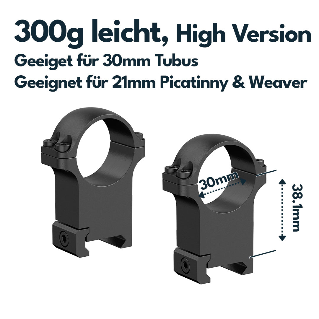Vector Optics Stahl-Montage für 30mm Tubus, 21mm Picatinny/Weaver in verschiedenen Höhen