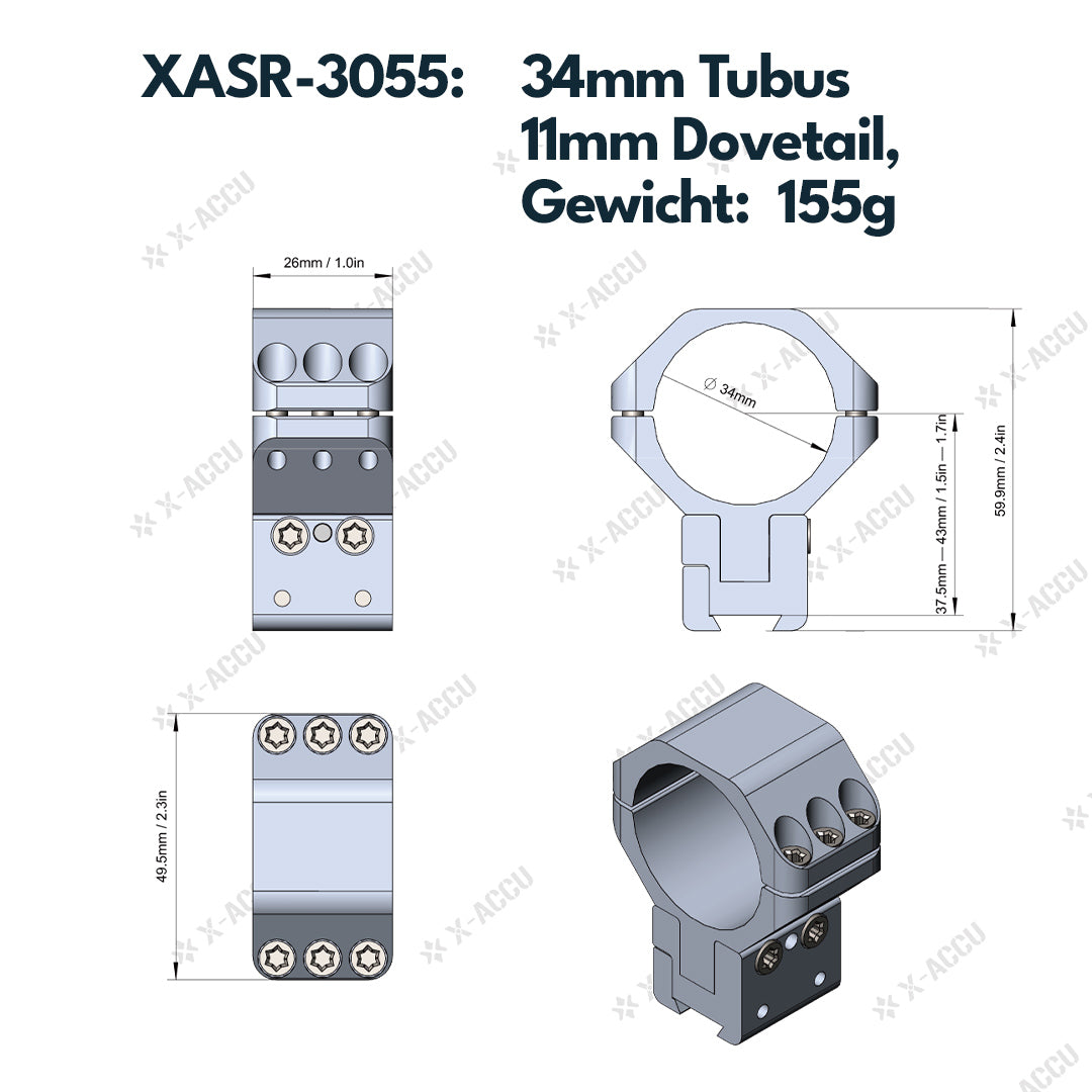 Vector Optics höhenverstellbare Montage für 25,4mm, 30mm & 34mm Tubus und 11mm / 21mm Schiene