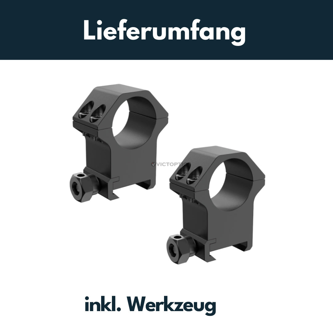 Victoptics Montageringe aus Aluminium für 21mm Schiene und 25,4mm Tubus aus Aluminium in verschiedenen Höhen