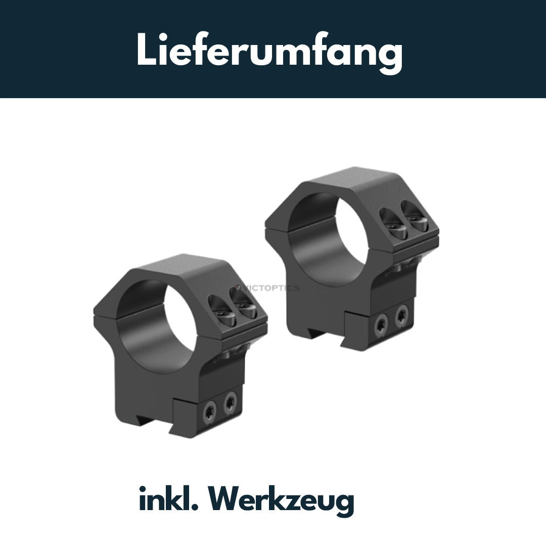 Victoptics Montageringe aus Aluminium für 11mm Schiene und 25,4mm Tubus aus Aluminium in verschiedenen Höhen