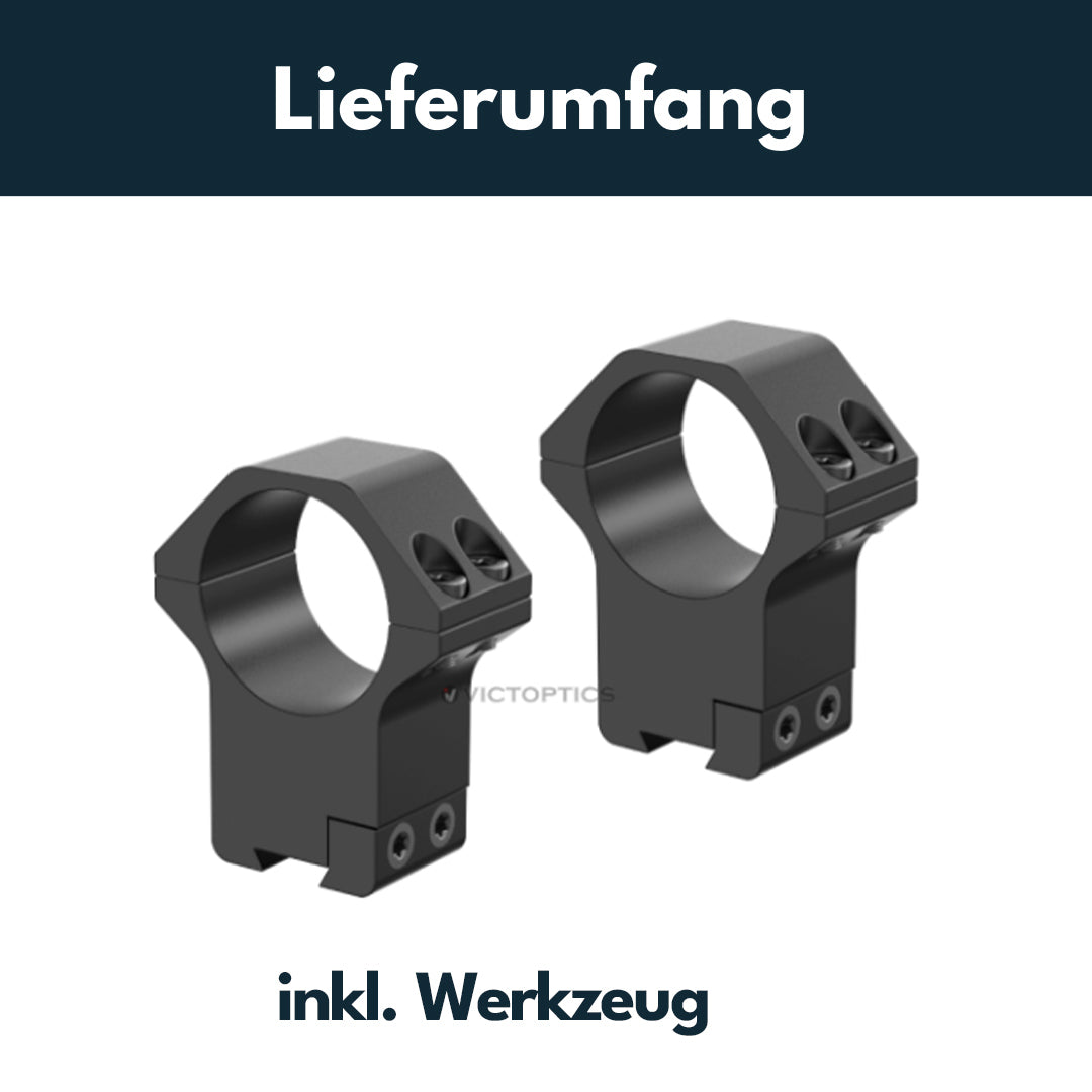 Victoptics Montageringe aus Aluminium für 11mm Schiene und 30mm Tubus aus Aluminium in verschiedenen Höhen