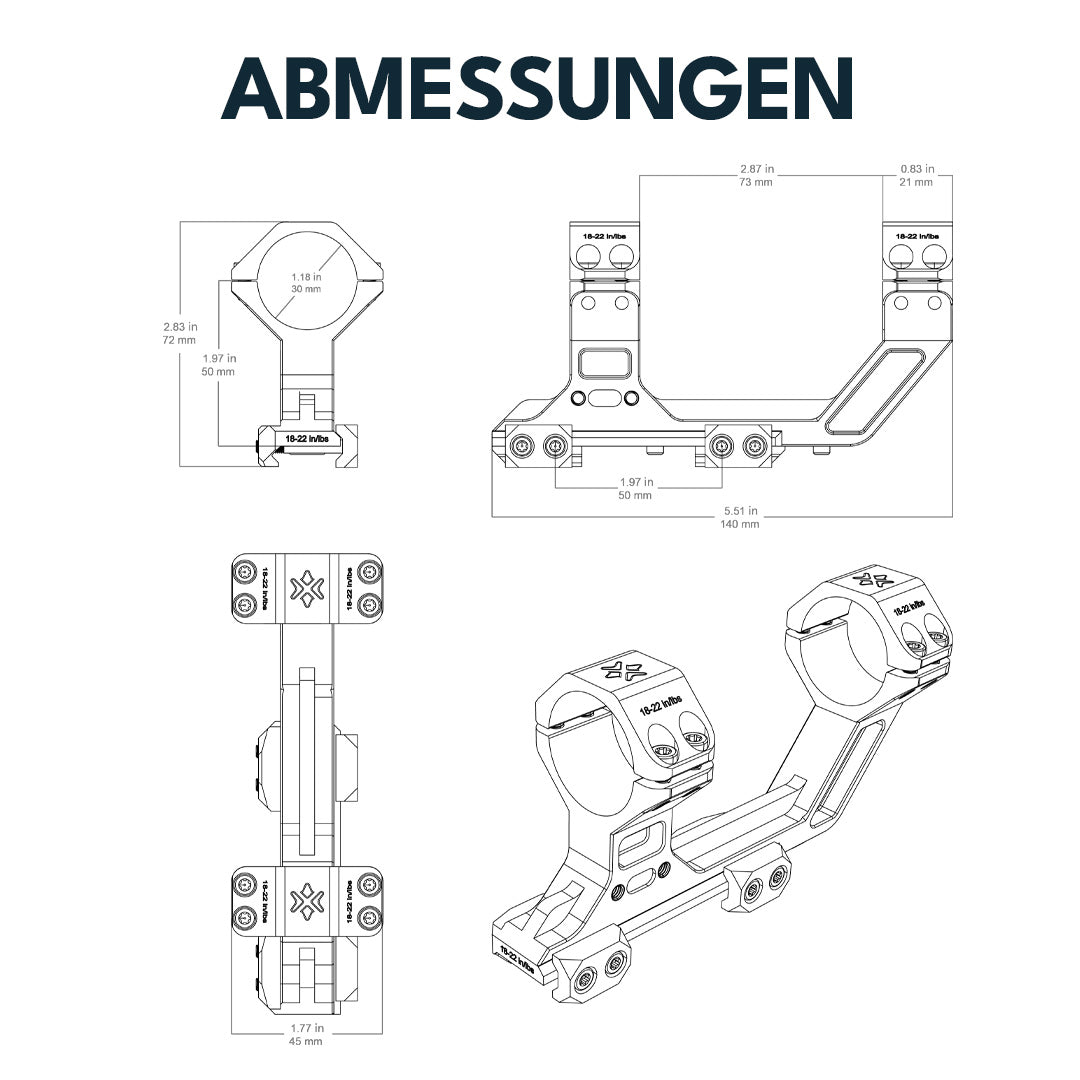 Vector Optics XASR-3038 X-Accu Blockmontage für 30mm Tubus, 21mm Picatinny for AR, h=50mm