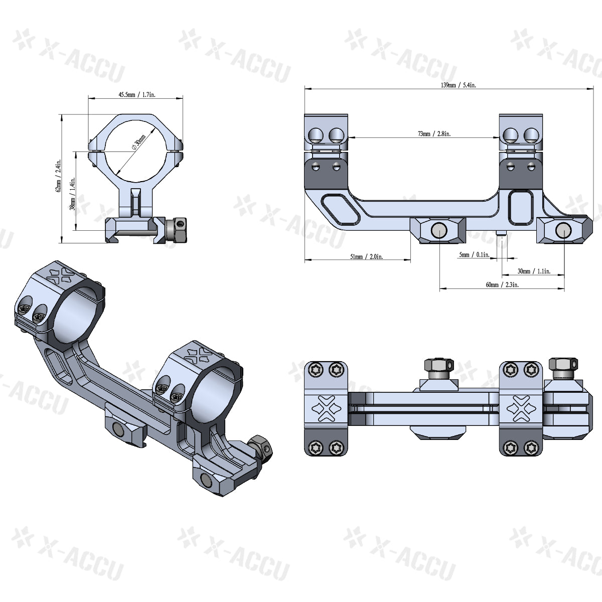 Vector Optics XASR-3035 X-Accu Blockmontage für 30mm Tubus, 21mm ext. Picatinny for AR, h=38mm FDE