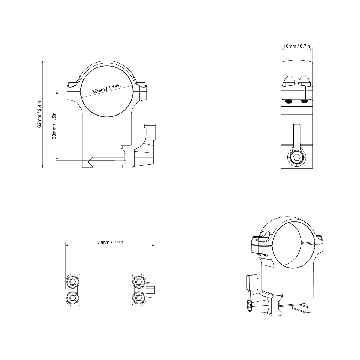 Vector Optics Stahl-Schnellmontage für 30mm Tubus, 21mm Picatinny/Weaver in verschiedenen Höhen