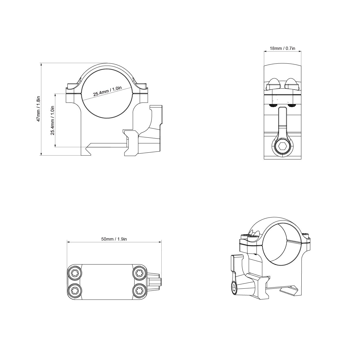 Vector Optics Stahl-Schnellmontage für 25,4mm Tubus, 21mm Picatinny/Weaver in verschiedenen Höhen