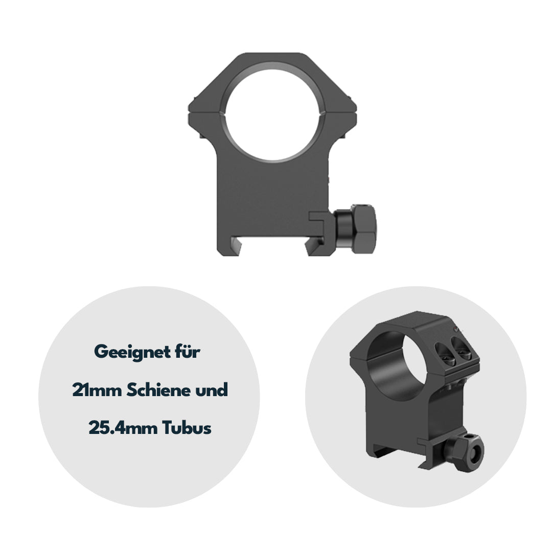 Victoptics aluminum mounting rings for 21mm rail and 25.4mm tube made of aluminum in various heights