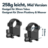 Vector Optics Stahl-Schnellmontage für 25,4mm Tubus, 21mm Picatinny/Weaver in verschiedenen Höhen